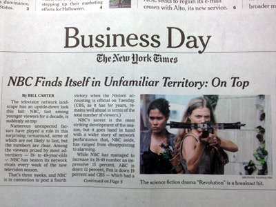 【お先見！海外ドラマ日記】J・J・エイブラムス製作総指揮のSFドラマ『Revolution』が、だめだめネットワークNBCに視聴率革命を起こす？ 