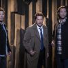 Supernatural -- "Our Father, Who Aren't in Heaven" -- Image Number: SN1508B_0019b.jpg -- Pictured (L-R): Jensen Ackles as Dean, Misha Collins as Castiel and Jared Padalecki as Sam -- Photo: Colin Bentley/The CW -- © 2019 The CW Network, LLC. All Rights Reserved.